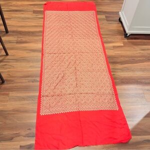 Beautiful Red & Gold Embroidered Woman's Sari Shawl Scarf Stole Soft Wrap 29x80